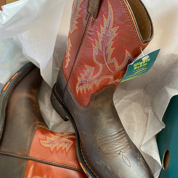 NIB Ariat Kid's Dark Earth Workhog Wide Square Toe Leather Boots. Cowboy Cowgirl - Picture 5 of 15